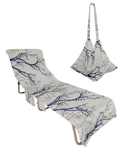 Branches Birds Beach Chair Towel Covers for Chaise Lounge with Side Pocket, Soft Plush Pool Towels Cover for Patio Sunbathing Outdoor 29''x85'' Abstract Contemporary Watercolor