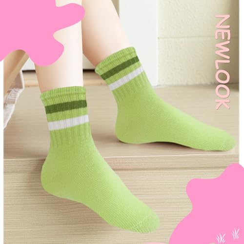 Bemeol Girls Socks 10 Pairs Girls Crew Socks Athletic Cotton Lightweight Stretch Casual Sock for Kids 4-6 6-8 8-10 Years Old4