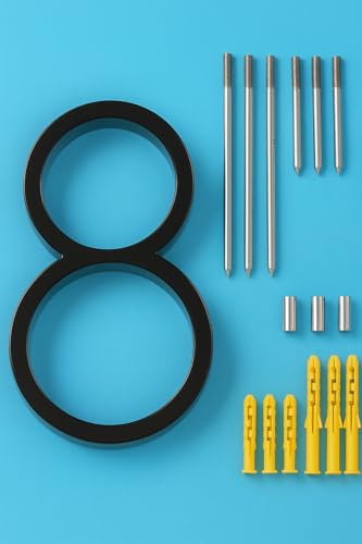 5 Inch Modern House Numbers – Heavy-Duty Zinc Alloy Address Numbers with All-Stainless-Steel Mounting Hardware – Extra-Long Screws for Ultra-Secure Installation – Weatherproof, Floating 3D Address-Black-Number 8