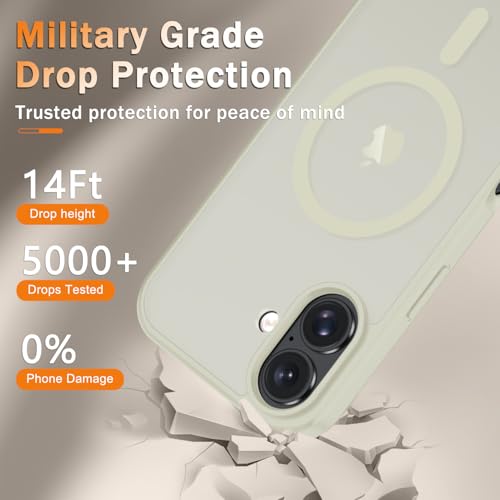 Image of YENAPOON for iPhone 16 Plus Case, Matte Magnetic Phone Cover [with 1 Screen Protector] [Support for MagSafe] [Shockproof Military Grade Protection] Translucent Frosted Back, Cream White