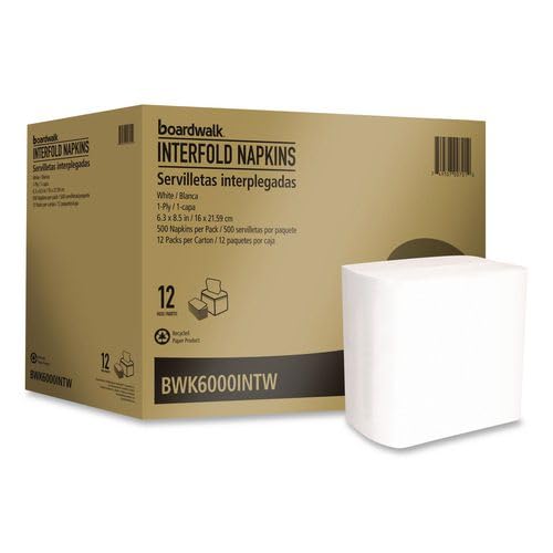 Boardwalk Interfold Napkins 8.8 x 6.3 White Color 6000 Count Dispenser Refill Strong & Absorbent Made in the USA