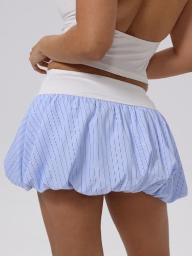 Verdusa Women's Striped Color Block Bubble Skirt Drawstring Drop Waist Ruffle Mini Skirts2