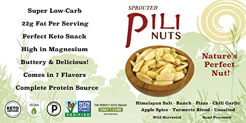 Wild Sprouted Pili Nuts, (5 oz Bag) with Himalayan Salt and Organic Coconut MCT Oil, Perfect Keto Friendly Snack, Vegan, Low Carb Energy, No Sugar Added, Ketogenic Fat Superfood, Gluten/Soy/Dairy Free
