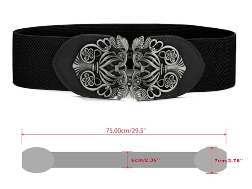 uxcell Retro Knot Woven Metal Interlocking Buckle Elastic Waist Cinch Belt Band3