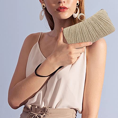 Clutch Purse For Women Pleated Glitter Evening Bag For Crystal Bridal Wedding Party With Rhinestone (Khaki) #TOP4