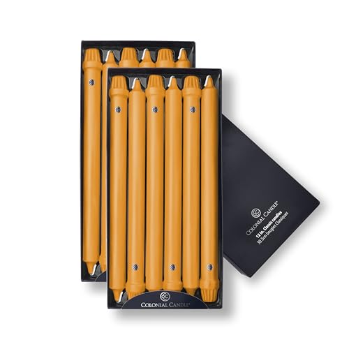Image of Colonial Candle Unscented Taper Candle, Classic Collection, Caramel, 12 in, Pack of 12 - Up to 10 Hours Burn