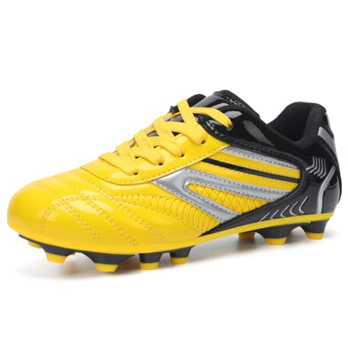 Aprlion Unisex-Child Firm/Multi Ground Girls Soccer Cleats Athletic Soccer Shoes for Boys Girls Softball Cleats Yellow Size 1.5