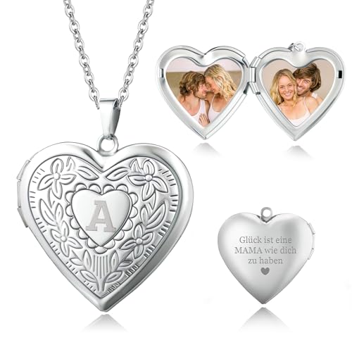Easycosy personalisierte Medaillon zum Öffnen für Bilder, Kette mit Bild zum Aufklappen Herz Locket Fotokette Halskette mit Gravur Foto - Geschenke für Frauen Freundin Erinnerung Geburstag 45+5CM Easycosy personalisierte Medaillon zum Öffnen für Bilder, Kette mit Bild zum Aufklappen Herz Locket Fotokette Halskette mit Gravur Foto - Geschenke für Frauen Freundin Erinnerung Geburstag 45+5CM