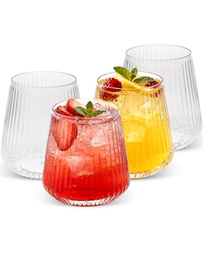 Image of Goodluck 120 Pack 12oz Stemless Clear Plastic Wine Glasses | Clear Ribbed Cups, Elegant Reusable Disposable Drinkware for Weddings, Parties, Bars, Indoor and Outdoor Events