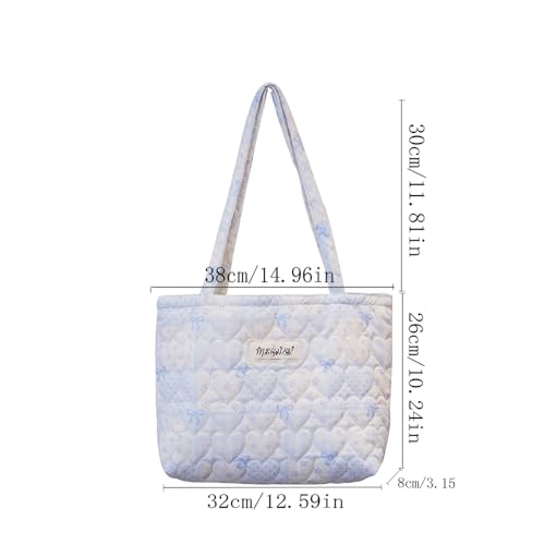 Image of Floral Quilted Cotton Shoulder Bag for Women Daily Use Medium Size Handbag Large Capacity Thickened Design Tote