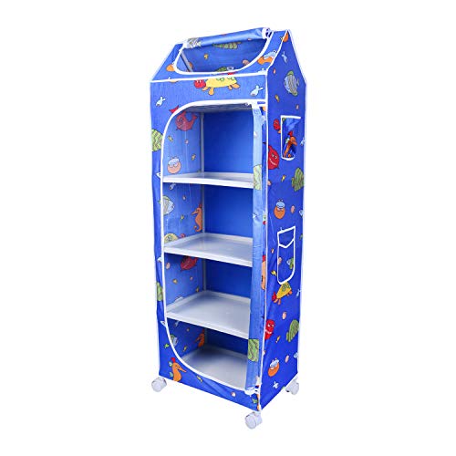 Image of Little One's | 5 Plastic Shelves Baby Foldable Wardrobe (Made in India), Unbreakable Material, (Steel Structure) | Aquatic Blue | H5 /FB