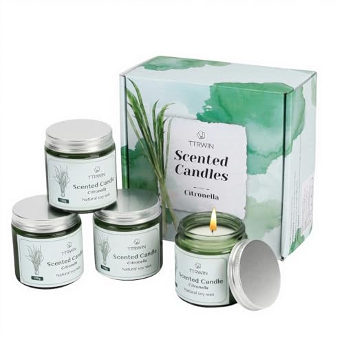 TTRWIN Citronella Kerzen 4er-Set Outdoor Kerzen geeignet für Grillabende Picknicks oder Camping Garten-Nachmittagstee und Familientreffen die Geschenk für Familie und Freunde