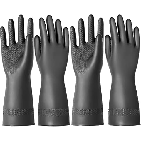 ROYAKI Chemical Resistant Gloves,2 Pairs Waterproof Cleaning Protective Safety Work Heavy Duty Industrial Latex Gloves,12.6", Size Large Cover