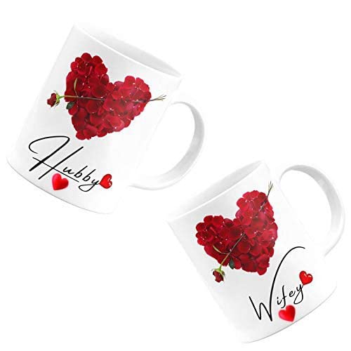 DAYS Hubby Wifey Printed Ceramic Coffee Mug Gift for Anniversary Valentine Couple Soul Mate Hubby Wifey Gift to Couples Wife Husband Boyfriend Girfriend Brother (Hubby Wifey Couple Mug)