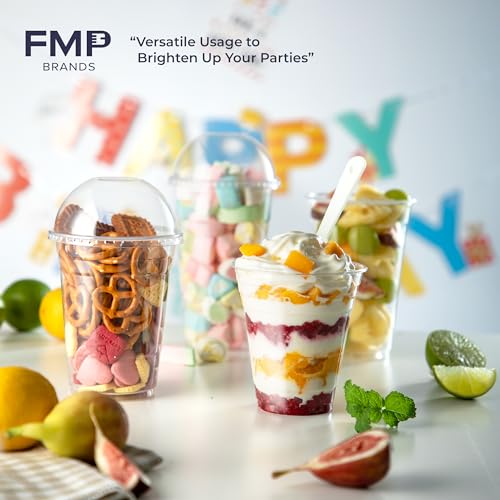 Fit Meal Prep 100 Pack 16 oz Disposable Plastic Coffee Cups with Dome Lids, To Go Iced Coffee Cups with Lids, BPA Free Clear Parfait Cups for Party, Smoothie, Bubble Boba, Juice, Milkshake