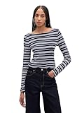 GAP Womens Long Sleeve Boatneck Knit Top Navy White Stripe S
