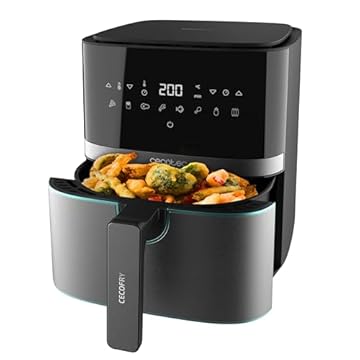 Cecotec Friggitrice ad Aria 5,5L - Air Fryer Cecofry Full InoxBlack 5500 Pro. 1700W, Digitale, Pannello Touch, Finiture in Acciaio Inox, Tecnologia PerfectCook, Termostato, 8 Modalità