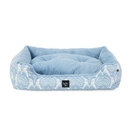 Nicole Miller New York PET Mod Damask Plushy Bolster Pet Bed, Cozy & Calming, Non-Slip Bottom, Machine Washable Cover, Blue, Extra Small 19"x15"x6"
