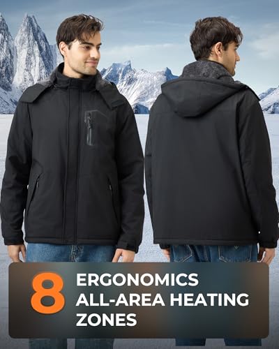 GOTOBI Men's Heated Jacket with 12V Battery and 8 Heating Zones, Waterproof Ski Coat