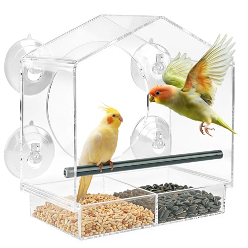 elzle Klares Fenster Futterhaus für Vögel aus Kunststoff Mit Drainagelöchern und Vier starken Saugnäpfen Vogelfutterspender zum Anbringen an Fensterscheiben