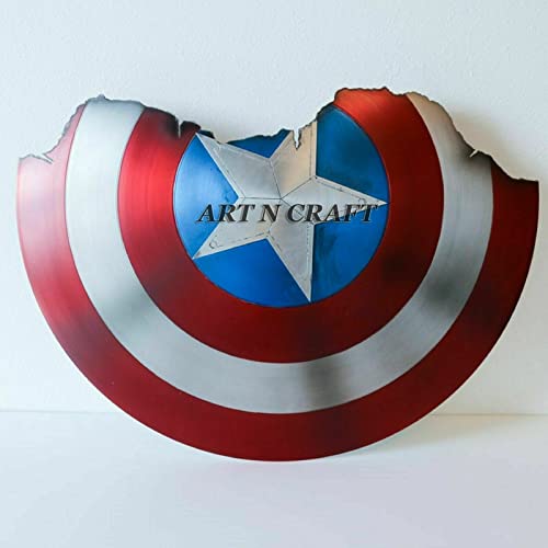 Image of ART N CRAFT Broken Metal Shield Replica 1:1 Scale Avengers Endgame Prop Battle-Damaged Collectible Display for Marvel Fans Cosplay Home Wall Decor 22 Inch with Mounting Kit