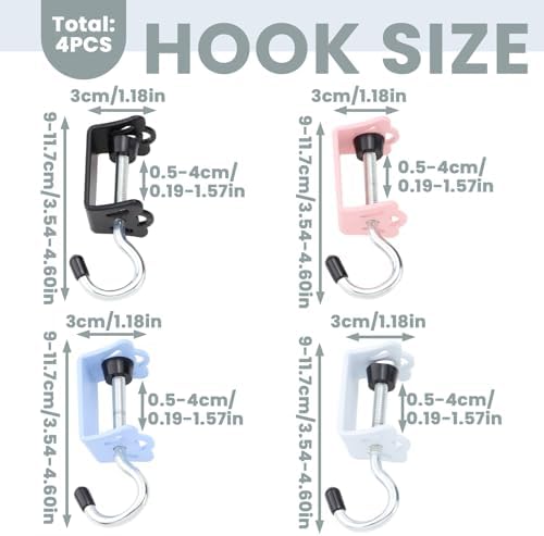 4 Pieces Adjustable Purse Hook for Table with Single Prong, Heavy Duty Under Desk Mount Bag Holder, Backpack Hanger Desk Clamp for Hanging Headphone Key Office Home Organizer (4 Colors) image 5