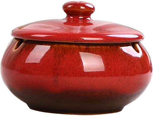 AMITD Zigarren Aschenbecher, Chinesische Keramik Aschenbecher Mit Einer Abdeckung Teetisch Couchtisch Klein Dekoration Wohnung Schlafzimmer Retro Zigarre Rauch Und Rauch,Red Cover