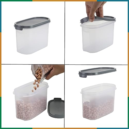 Image of KOLORR Modular Plastic Containers Set for Kitchen Storage Combo, Set of 5 (1100ml x 4 / 9000ml x 1) | Dry Food Organizer | Air Tight Grocery Jar /Container with Scoop | Food Grade | Transparent