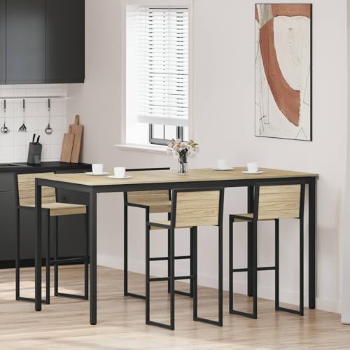 Table à manger en bois solide durable avec structure métal industrielle