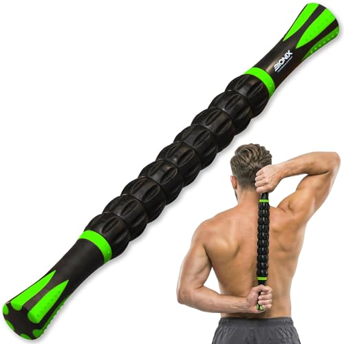 Bionix Massage Roller Stick for Muscles - Deep Tissue Muscle & Leg Roller with 9 Rollers, Non Slip Handles, Trigger Point & Myofascial Release Tool for Calf, Legs & Recovery