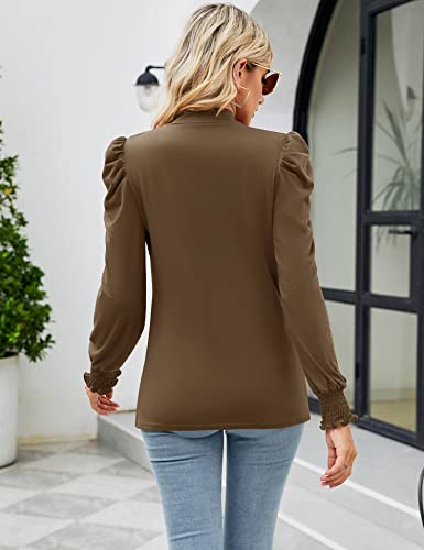 Image of LUYAA Puff Long Sleeve Shirts for Women Tops Dressy Casual Frill Mock Neck Smocked Cuffs Blouses