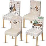 Moukeren 4 Pcs Christmas Dining Chair Covers Removable Washable Stretch Chair Slipcovers Farmhouse Rustic Christmas Chair Covers Xmas Chair Protector for Christmas Dining Room Holiday Party Decor