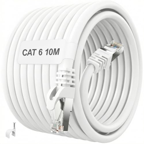 Image of ikbc Cat 6 FTP Ethernet Cable 10m, 1000Mbps Gigabit Network Lead, 10 Clips