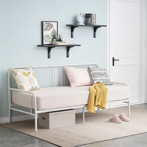 Symylife Metal Twin Daybed Twin Bed Frame with Headboard, Stable Steel Slats Support, Easy Assembly, Mattress Platform Bed Sofa for Living Room Guest Room,White