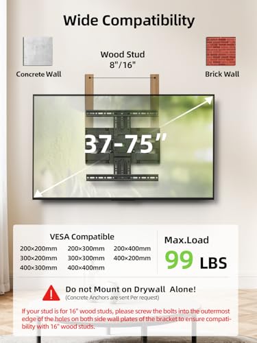 Image of USX MOUNT Ultra Slim TV Wall Mount 37-75 Inch TVs Mount with Swivel and Tilt, Low Profile Full Motion Bracket with Articulating Dual Arms, Up to VESA 400X400 mm Max 16 inch Wood Studs, Holds 99lbs