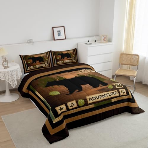 Image of Feelyou King Size Rustic Bear Bedding Set Wildlife Hunting Comforter Set Bear and Paw Comforter for Kids Boys Girls Cabin Duvet Insert Kids Bedroom Decor 3Pcs
