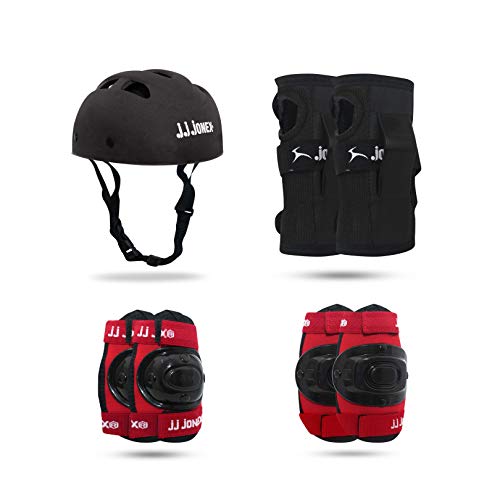 Image of JJ JONEX Protective Set Skating and Cycling for Age 4-7 Years Skating Guard Combo (Small, Black /RED) (MYC)