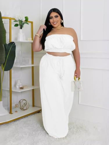Image of Two Piece Sets for Women Summer Outfits Crop Tops and Wide Leg Pants Sets Sexy Jumpsuits Vacation Outfits with Pockets