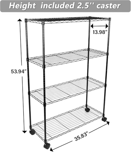 Image of Simple Deluxe Heavy Duty 4-Shelf Storage Shelving Unit, 36 inch D x 14 inch W x 55.91 inch H Steel Organizer Wire Rack 1000Lb Capacity, Black