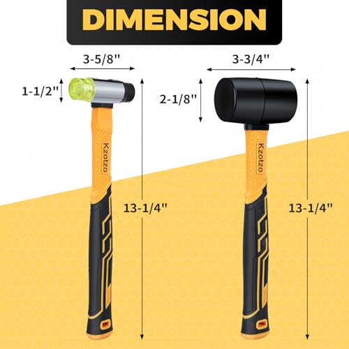 Image of 2-Piece Rubber Mallet Hammer Set, 8oz Rubber Hammer Mallet & 25mm Double-Faced Soft Mallet, Shockproof Fiberglass Handle with Cushion Grip, Damage-Free to Floor, Tile, Crafts