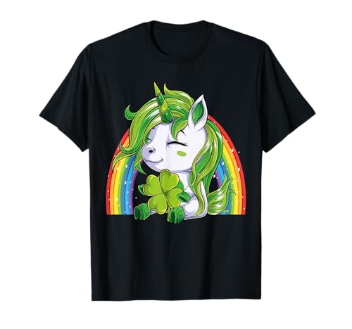 Unicorn Happy St Patricks Day Irish Rainbow Shamrock Kids Maglietta