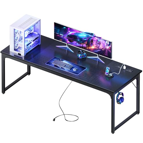 Coleshome 71 Inch Computer Desk with USB Ports, Large Office Desk, Long Study Student Writing Desk, Black