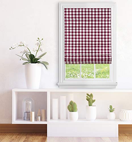 Achim Home Furnishings, Burgundy Cordless Buffalo Check Polyester Roman Window Shade, 31" X 64" (Model: Rsbc31Bu04) #TOP1