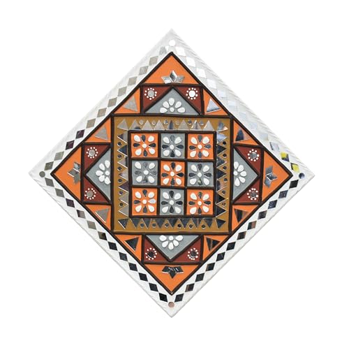 Image of Ethnics of Kutch Traditional Kutch Handicraft Mud-Mirrorwork Lippan Kam Wall Art (Water and Break Resistant) - Square (12 inch x 12 inch) - (White LKT-0265)