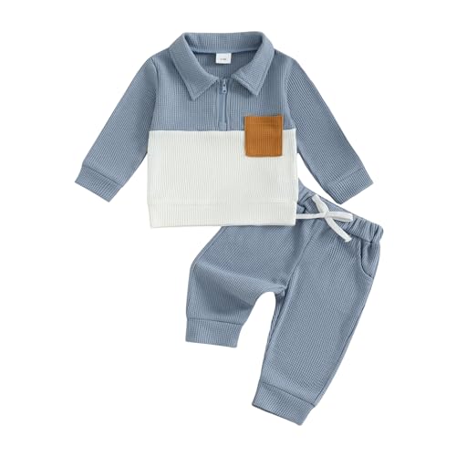 Image of Baby Boy Toddler Fall Outfit Striped Sweatshirt Toddler Boy Winter Waffle Clothes 3 6 12 18 Months 2 3 T Pant Set