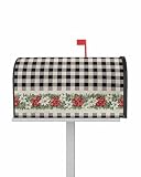 Copricassetta postale a quadri bianchi e neri, dimensioni standard magnetiche, 21 x 25,5 pollici, stelle di Natale, fiori invernali, decorazioni per cassette postali, per giardino, cortile, casa, dec