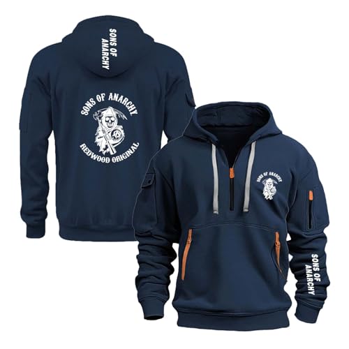 Sweat À Capuche Imprimé Homme Manteau pour Fils A.na.rc.h.y S.on.s Demi Zip Veste Shirt avec Poches Vêtements De-SLanS||XX_l