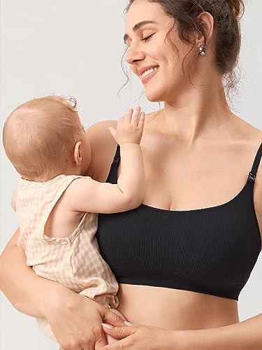 MOMANDA Ribbed Nursing Bras for Breastfeeding Support Maternity Sports Bra Wireless Seamless Sleep Bralettes2