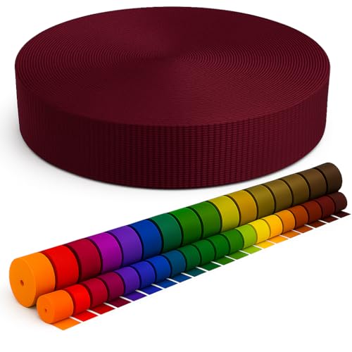 KBBB Gurtband 2m 5m 10m 50m lang – 50 Farben Breiten: 10mm 15mm 20mm 25mm 30mm 40mm 50mm Taschengurt aus Polypropylen, ideal für DIY-Projekte & Handarbeiten 174 Purpur 20mm x 5m
