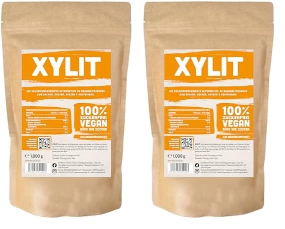 Premium Xylit mit 1:1 Süßkraft gegenüber Zucker 1kg verwendbar als kalorienarmer Zuckerersatz, bekannt aus Supermarkt und Drogerie in Deutschland, feinkörnig (1 kg) (Packung mit 2)